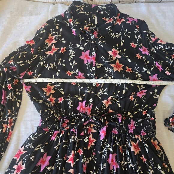 Free People Lighten Up Flowy Floral Mini Dress Large Black Pink Boho Garden - Picture 6 of 12